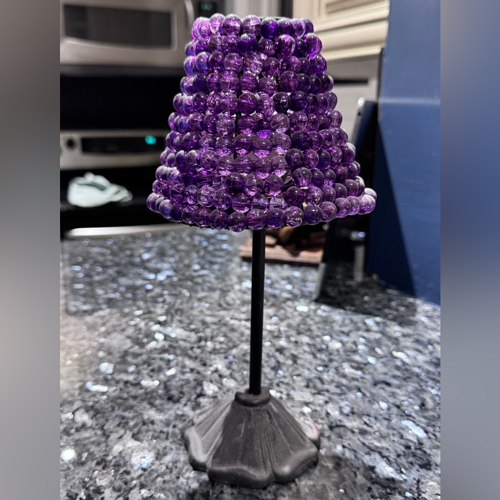 💜 Vintage Purple Beaded Mini Lamp Tea-Light Holder | Boho Home Decor Accent💜